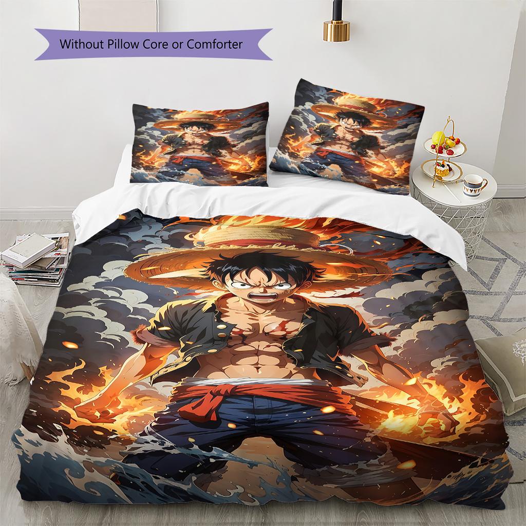 One Piece Monkey D Luffy Pattern Bedding Quilt Set Quilt Cover Pillowcase Home Birthday Gift(1 * duvet cover + 2 * pillowcase, without core)