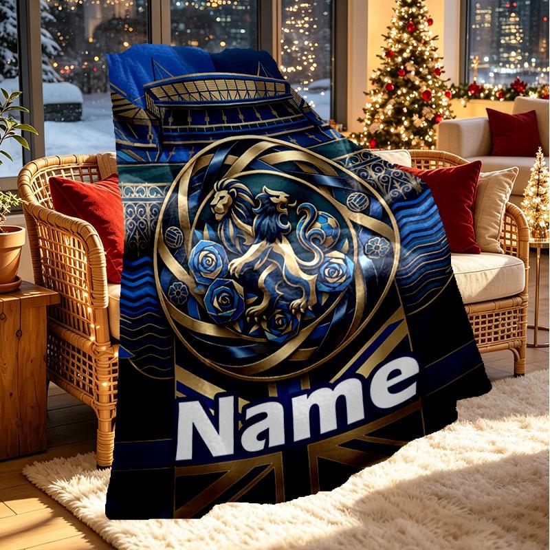 Custom Name Personalized Chelsea Football Club Print Blanket, Home Decor, Bedroom, Sofa, Camping, Couch, Gifts for Birthday Christmas