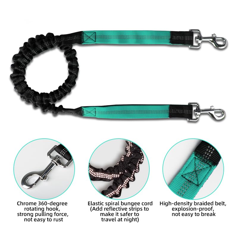 Reflective Hands Free Dog Leash with Zipper Pouch, Durable Bungee and Dual Padded Handles for Large and Medium Dogs