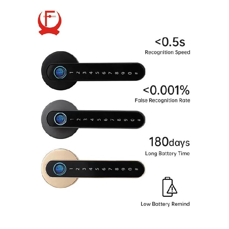 KAK Smart Fingerprint Door Lock Black Biometric Door Lock Password Keyless Entry Door Lock with Handle Security Door Hardware