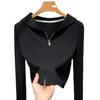 Zipper Hooded Sweatshirt for Women, Gray V-neck Long-sleeved Small Short Casual Jacket Spring and Autumn New Women's Clothing