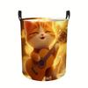 Dirty Laundry Hamper with Adorable Guitar-Playing Kitten Print, Multi-functional Laundry Basket with Handles, Made of Polyester Fiber, Foldable Househ