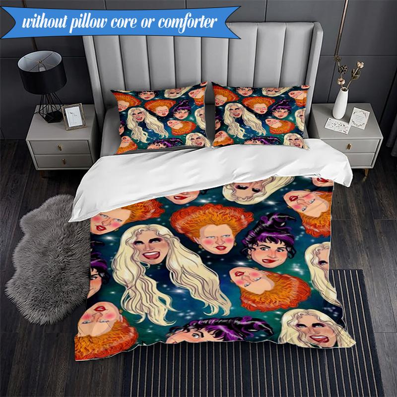Halloween witches 3pcs K-pop music group Bedding set,Ideal for Bedroom, Dormitory,Including Duvet Cover And 2pcs Pillowcases,Fan gifts