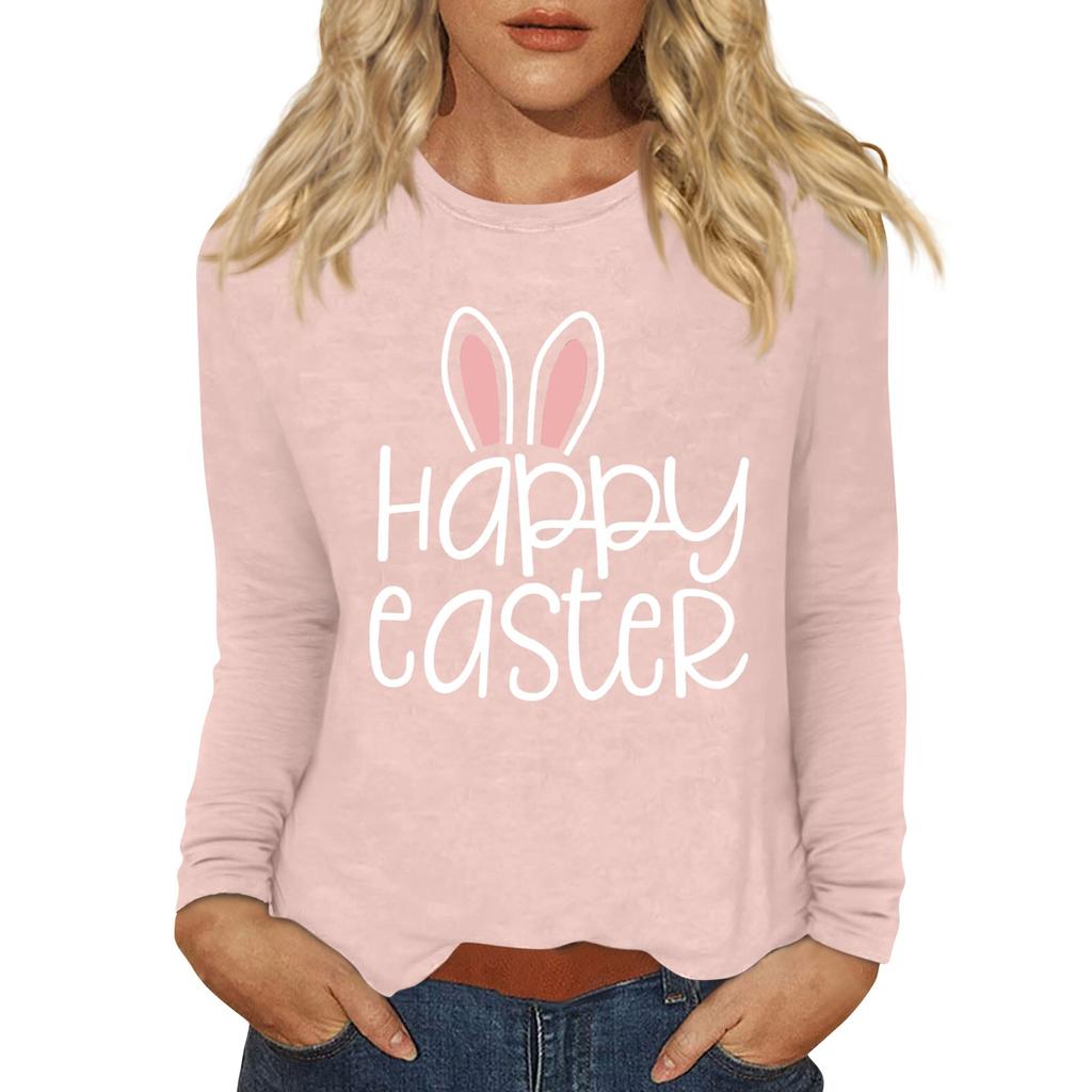 Long Sleeve Shirts For Women Easter Carnival Print Graphic Tees Blouses Casual Basic Tops Pullover