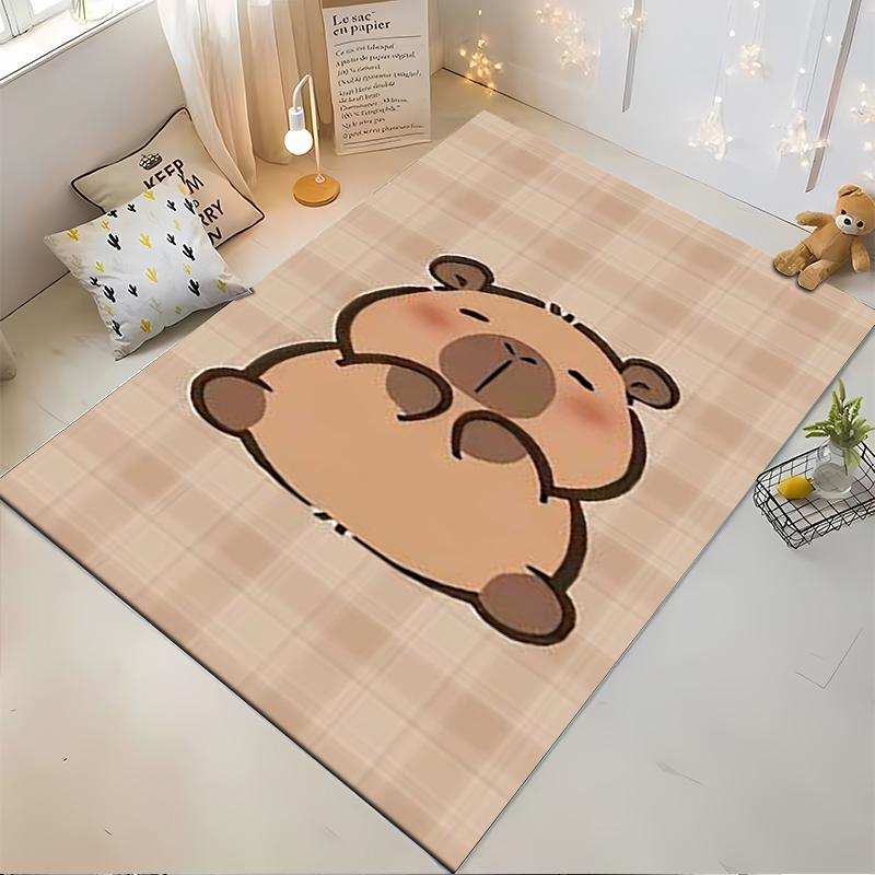 Cute Cartoon Bear Pattern Carpet for Living Room, Beige Plaid Style Suitable for use as an anti-slip for living room bedroom sofas