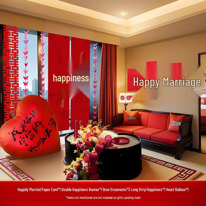 Hotel Wedding Decor Set: Groom's Living Room & Bride's Bedroom Arrangement Supplies.