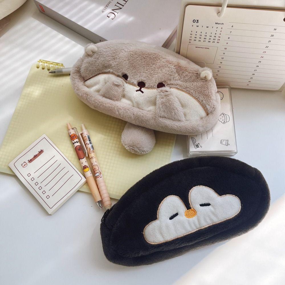 Пенал большой вместимости плюшевый органайзер для канцелярских товаров подарок к школе