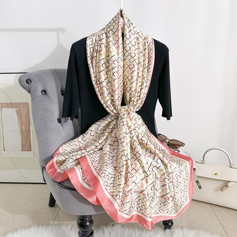 Elegant temperament printed silk scarf women's high-end beach sun protection new silk satin scarf summer thin air-conditioned room shawl