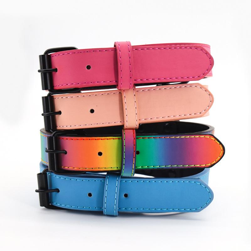 ПУ Собачий Ошейник Ночной Светоотражающий Цветной Ошейник для Питомца Двухслойный Защищенный от Полос Регулируемый Собачий Ошейник для Маленьких Средних Больших Собак