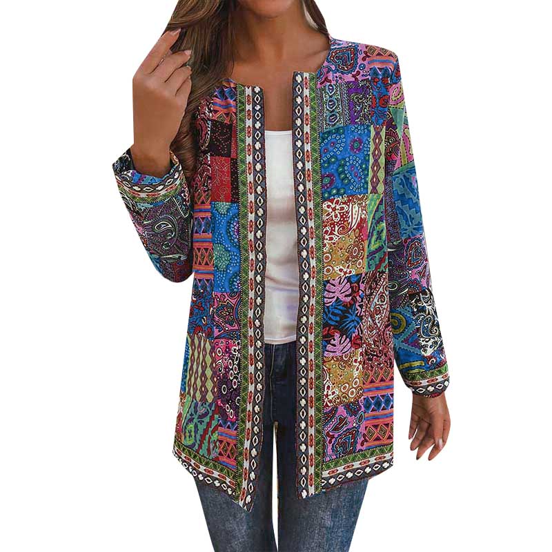 ZANZEA Этнический принт Повседневный длинный рукав Женский кардиган Тонкий Верхняя одежда