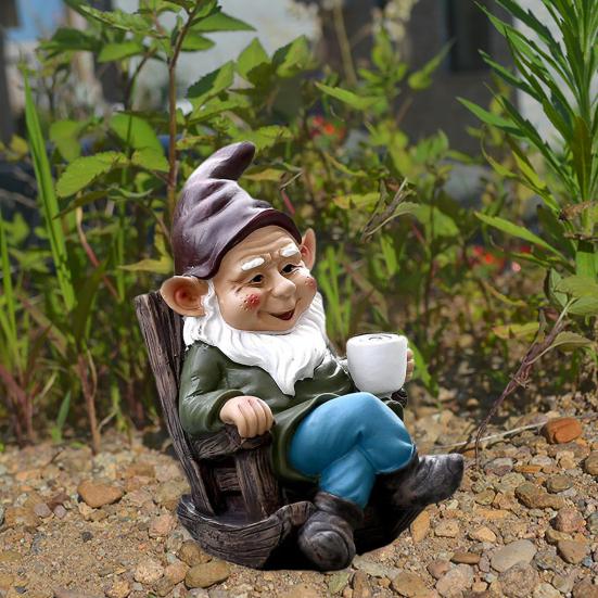 Кресло-качалка, фигурка гнома из смолы, держащая кофейный гном, статуэтка эльфа, скульптура для внутреннего и наружного использования, сада, патио, двора, газона, украшение, орнамент