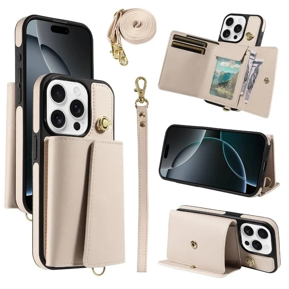 Чехол-кошелек из искусственной кожи для iPhone 16, 15, 14, Plus, 13, 12, 11 Pro Max, ремешок на запястье с держателем для карт, защитный чехол