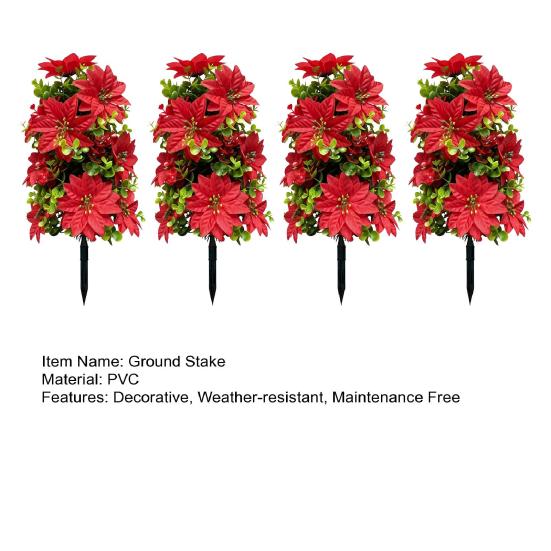 Christmas Lawn Ornaments 22" Artificial Poinsettia Flowers with Ground Spikes, Red Floral Stakes, Waterproof Seasonal Home Decorations PVC Simulation