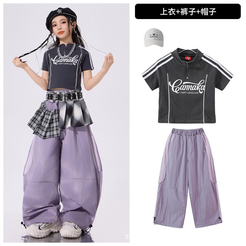 Girls Hip Hop Dance Outfit Kids Jazz Performance Top Pants Set Street Style Stage Wear