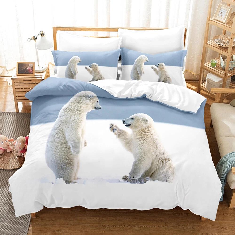 Polar Bear Duvet Cover Twin Queen Cute Arctic Animal Bedding Set Microfiber Lovely Bear Comforter Cover For Children Boys Teens