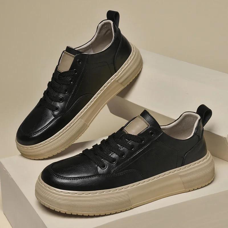 Fashion Luxury Brand Genuine Leather Casual Shoes Outdoor Men's Oxford Shoes Thick Bottom Male Vulcanize Shoes Soft Skateboard Footwear