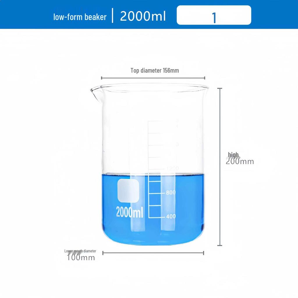 Высокоборосиликатный градуированный стеклянный стакан, термостойкий, доступен в объемах 5/50/100/250/1000/2000 мл