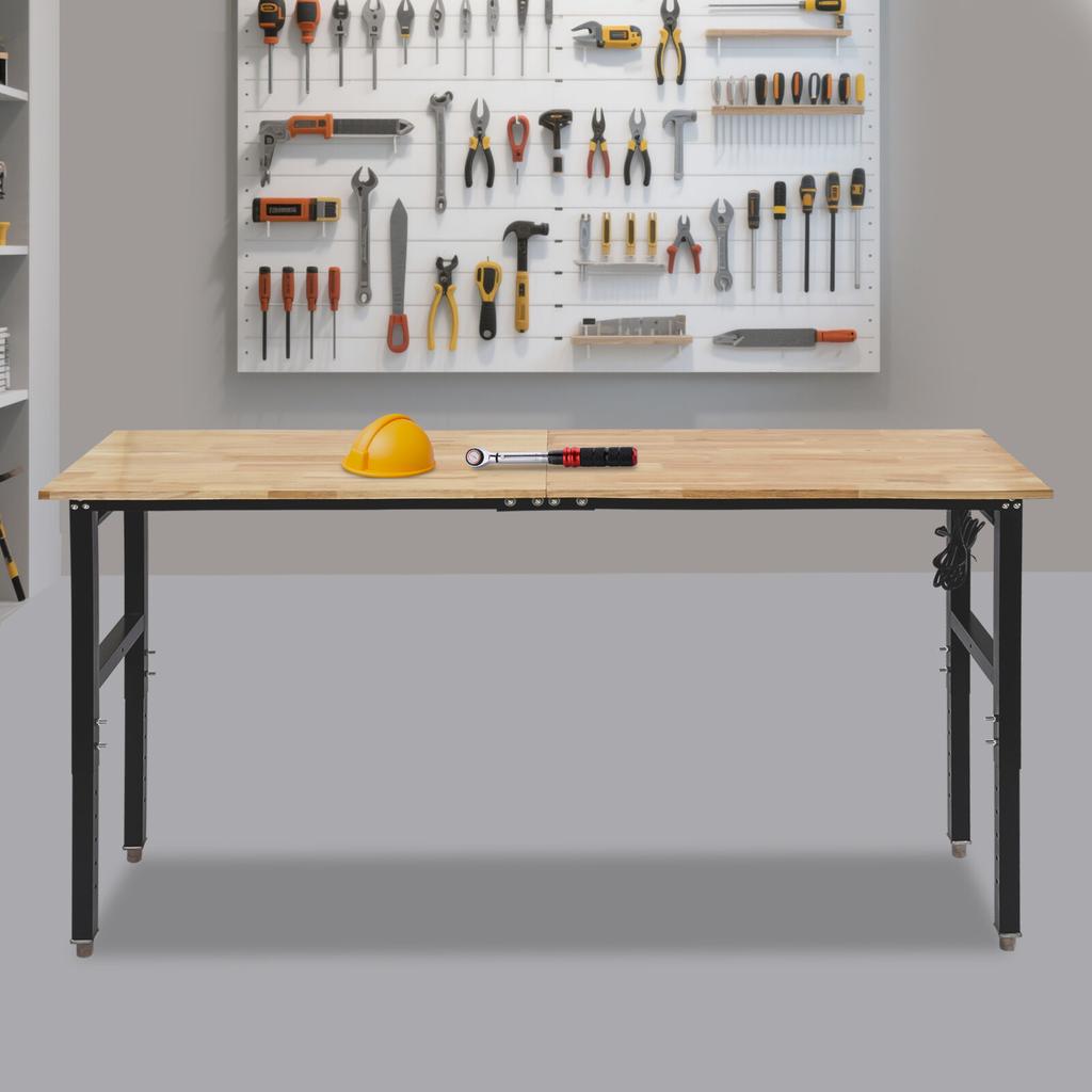 Adjustable Height Workbench, 2000 lbs Capacity, with Electrical Outlets, Modern Work Table, 31.5 to 39.3 In Height Adjustment