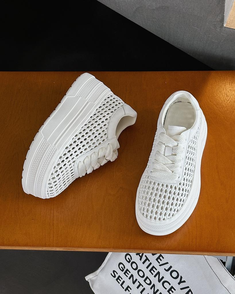 Thick-soled Hollowed-out Fashion Casual Shoes Women's Summer New Woven Mesh White Shoes Versatile Muffin Shoes