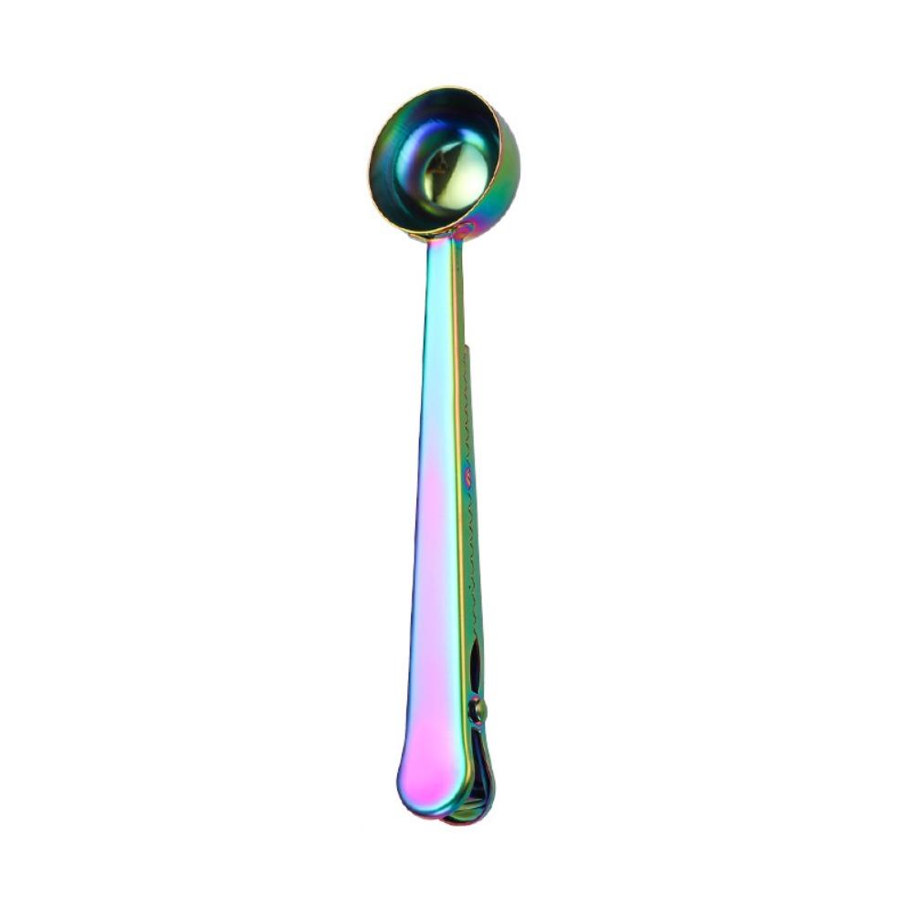 1pcs With Sealing Clip Measuring Spoon Stainless Steel Long Handle Spoon Portable Coffee Spoon  Home