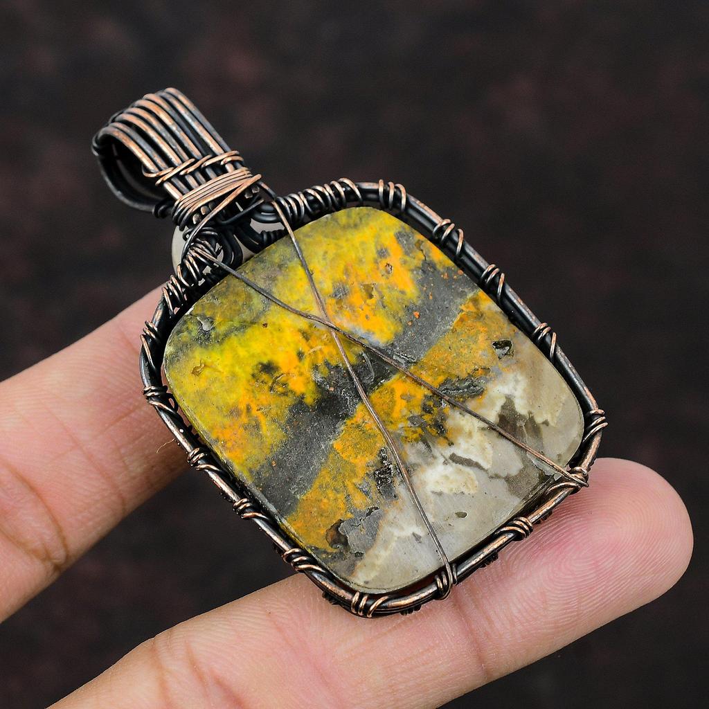 Bumble Bee Jasper Copper Pendant Copper Wire Wrapped Gemstone Jewelry Rainbow Moonstone Pendant Handmade Pendant Wire Wrap Jewelry For Gift