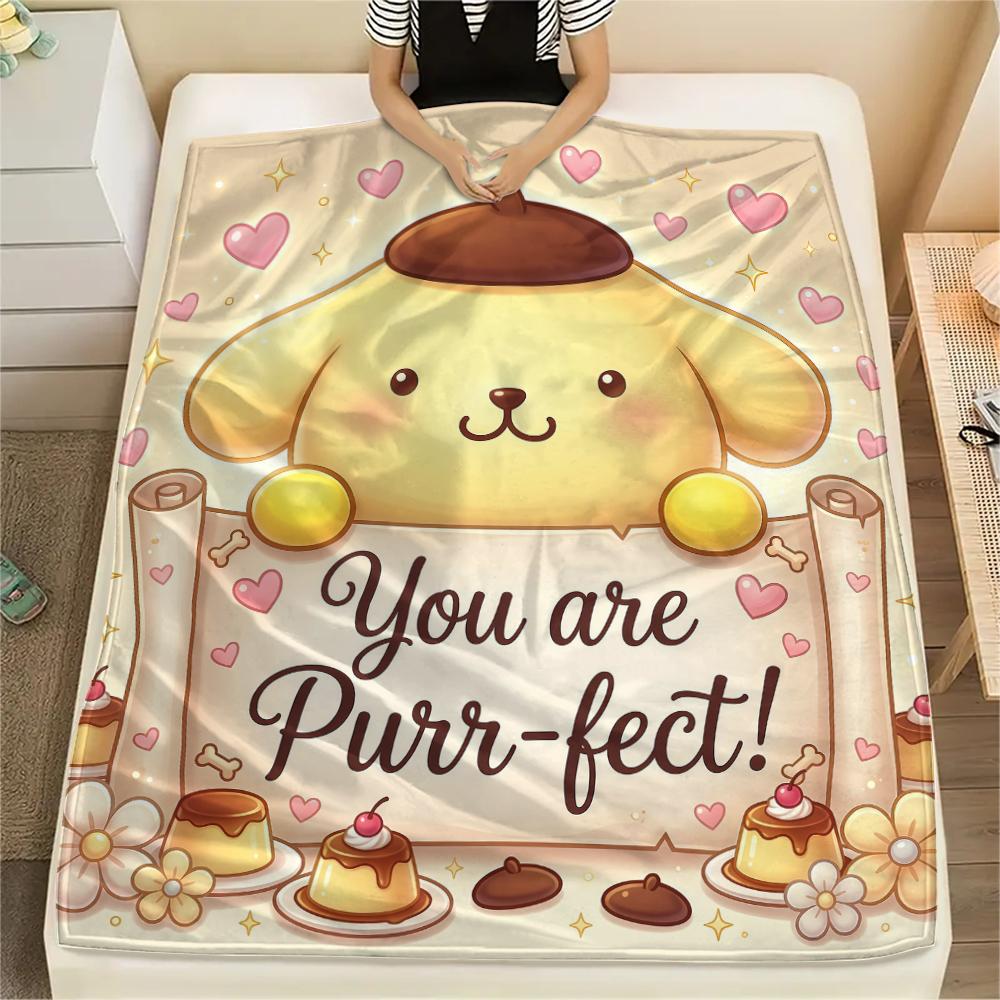 1 шт. Фланелевое одеяло с принтом Pompompurin, Высокое качество, Для всех сезонов, Декор для дома, Тепло и уют, Идеально для Рождественских подарков