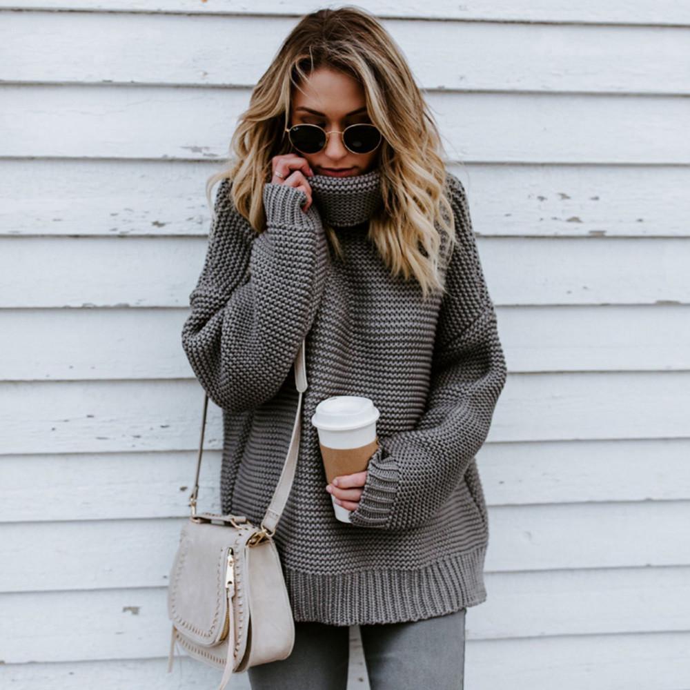  Женская свободная водолазка с длинным рукавом, вязаный свитер, джемпер, пуловер, верхняя блузка 