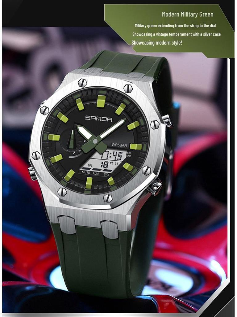 Sanda Octagonal Oak Men's Electronic Sports Watch - Waterproof, Lightweight, with Alarm Clock