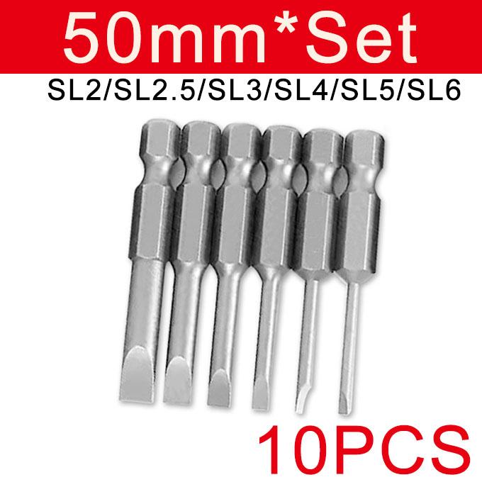 6/10 шт. 50 мм 2,0-6,0 мм плоская головка шлицевая отвертка биты сплав S2 1/4" магнитный ручной инструмент отвертка сверло