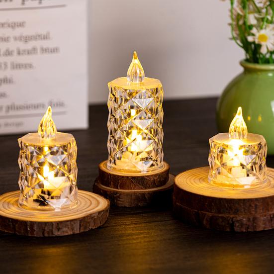 4Pcs Crystal Flameless Candle Lights LED Tealight Candles Battery-Operated Twinkling Light Fake Candles for Weddings Home Decor