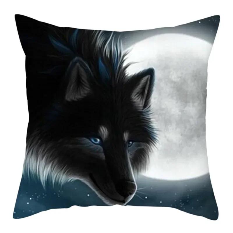 Wild Wolf Photo Double-Sided Printed Pillow Cover Short Plush Suitable Living Rooms Bedrooms Sofas Throw Cushion Cover