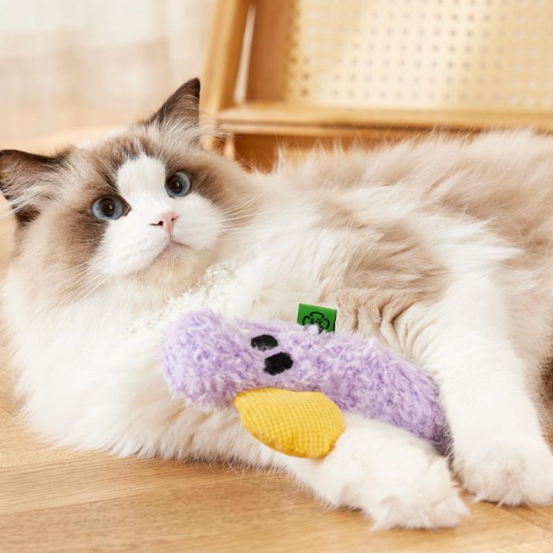2 Pack Self-excited Cat Chew Toy, Bite Resistant Sounding Plush Kitten Toy, Teeth Cleaning Interactive Play Pet Supplies