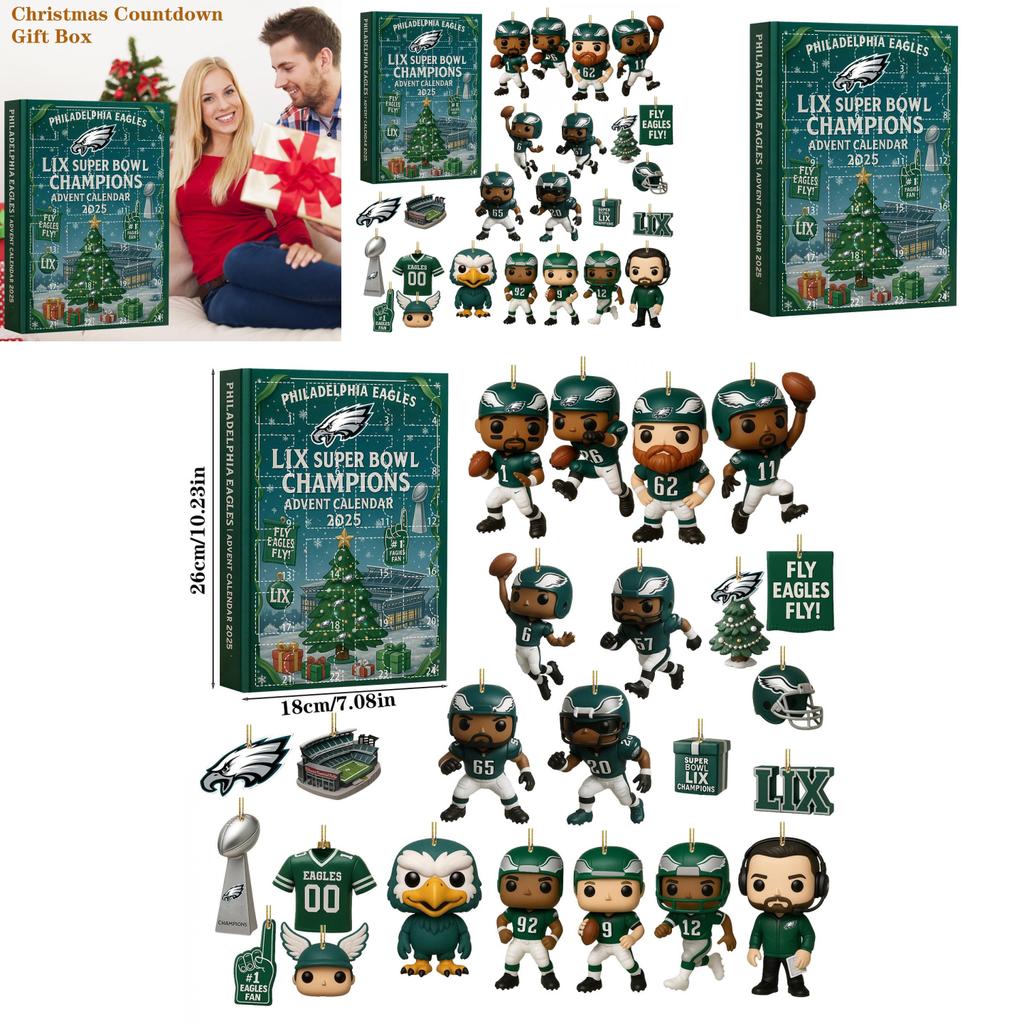 Рождественский календарь Philadelphia Eagles в формате «слепой коробки» с акриловыми украшениями для подарков на праздничную вечеринку