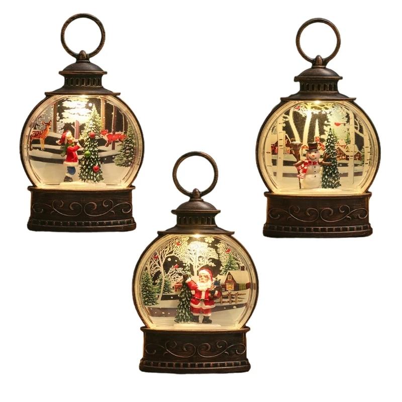 New Christmas Snow Globe Lantern Battery Operated Lighted Lantern Light for Christmas Home Decoration Santa Snowman Boy