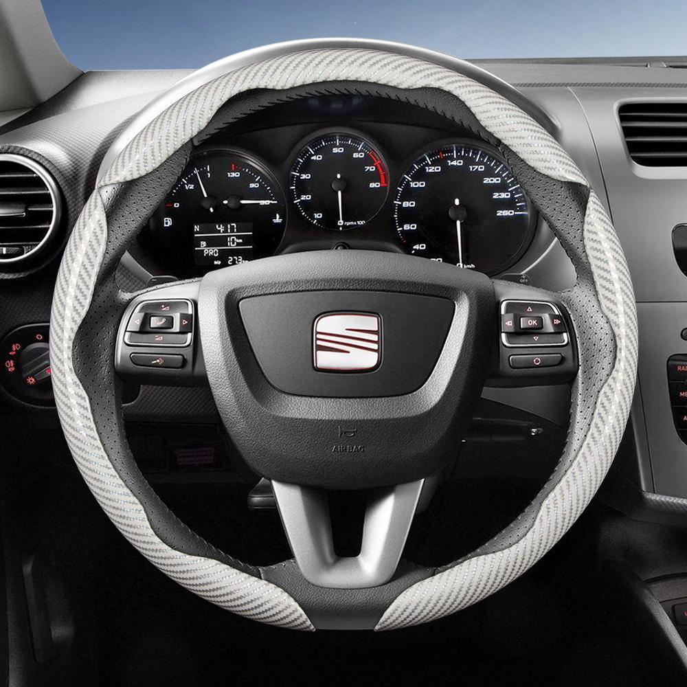 zkfan8 Suitable for Seat Carbon Fiber Texture Steering Wheel Cover with Segmented Quick-Release Design, Durable, for Models Such as Ibiza, Arona, Leon