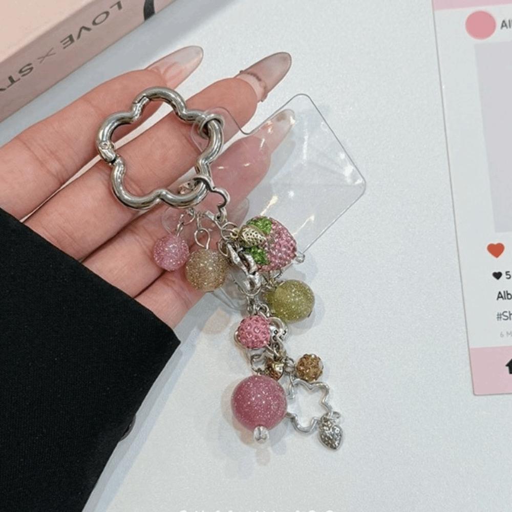 Zinc Zinc Alloy Phone Charm Pink Bag Charm Sweet Strawberry Keychain  Car Key Charm
