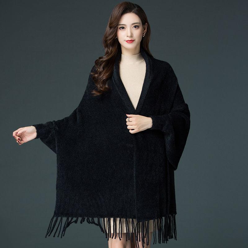Пончо женское, осенне-зимнее, новое норковое пальто с рукавами, однотонная внешняя накидка, женская одинаковая повседневная накидка, кардиган, пальто, топы
