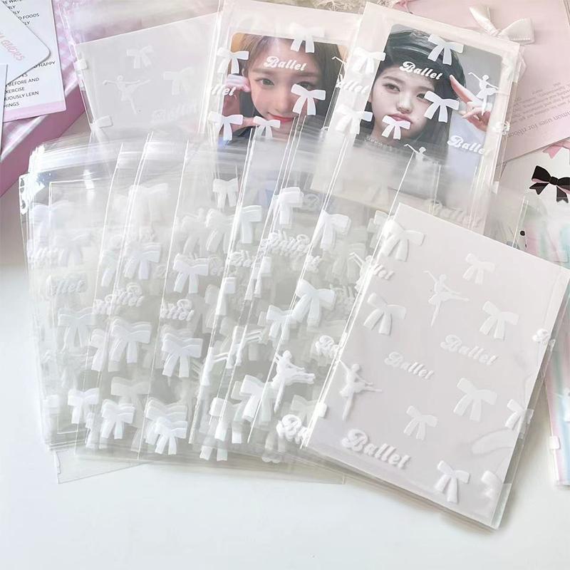 50 шт. Ins Ballet Style Photocard Protector Kpop Bowknot Print Самоклеящиеся пакеты Opp для карточек Подарочная упаковка Самозапечатывающийся пакет