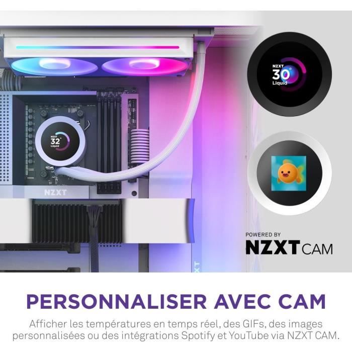 Watercooling - NZXT - RL-KR240-W2 - Kraken Plus 240 RGB - Écran carré 1.54" personnalisable et ventilateurs RGB - Blanc