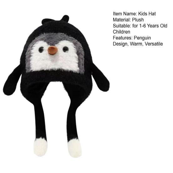 Kids Hat Penguin Design Ear Protection Knit Hat Autumn Winter Lightweight Warm Hat Outdoor Travel Accessory