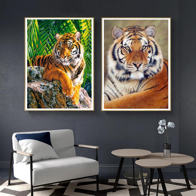 Diamond Painting "Tiger" Animal 5D DIY Full Round Diamond Embroidery Kit Rhinestone Cross Stitch Decoration Mosaic Picture Gift