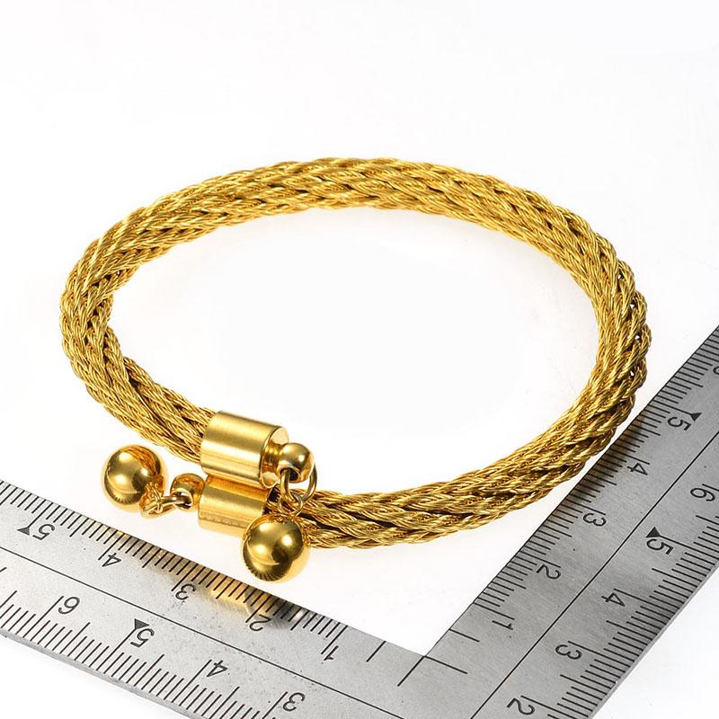 Punk Stainless Steel Cuff Bracelets Bangles Unisex 18K Gold Plated Knitted Open Bangle Pulseras Luxury Jewelry YAZKY Gift