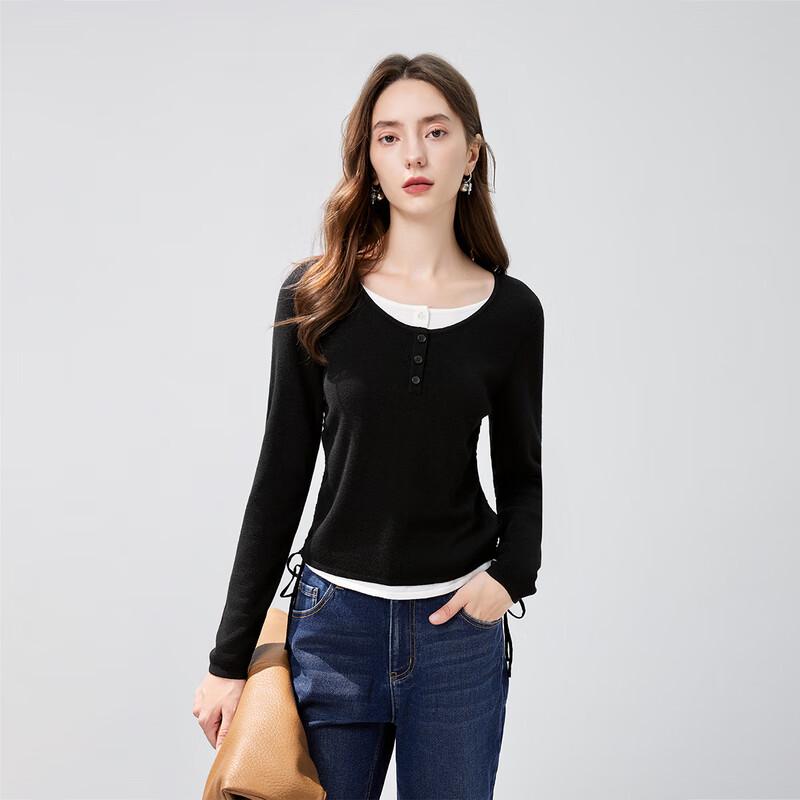 Women's Faux Two-Piece Round Neck Knit Top