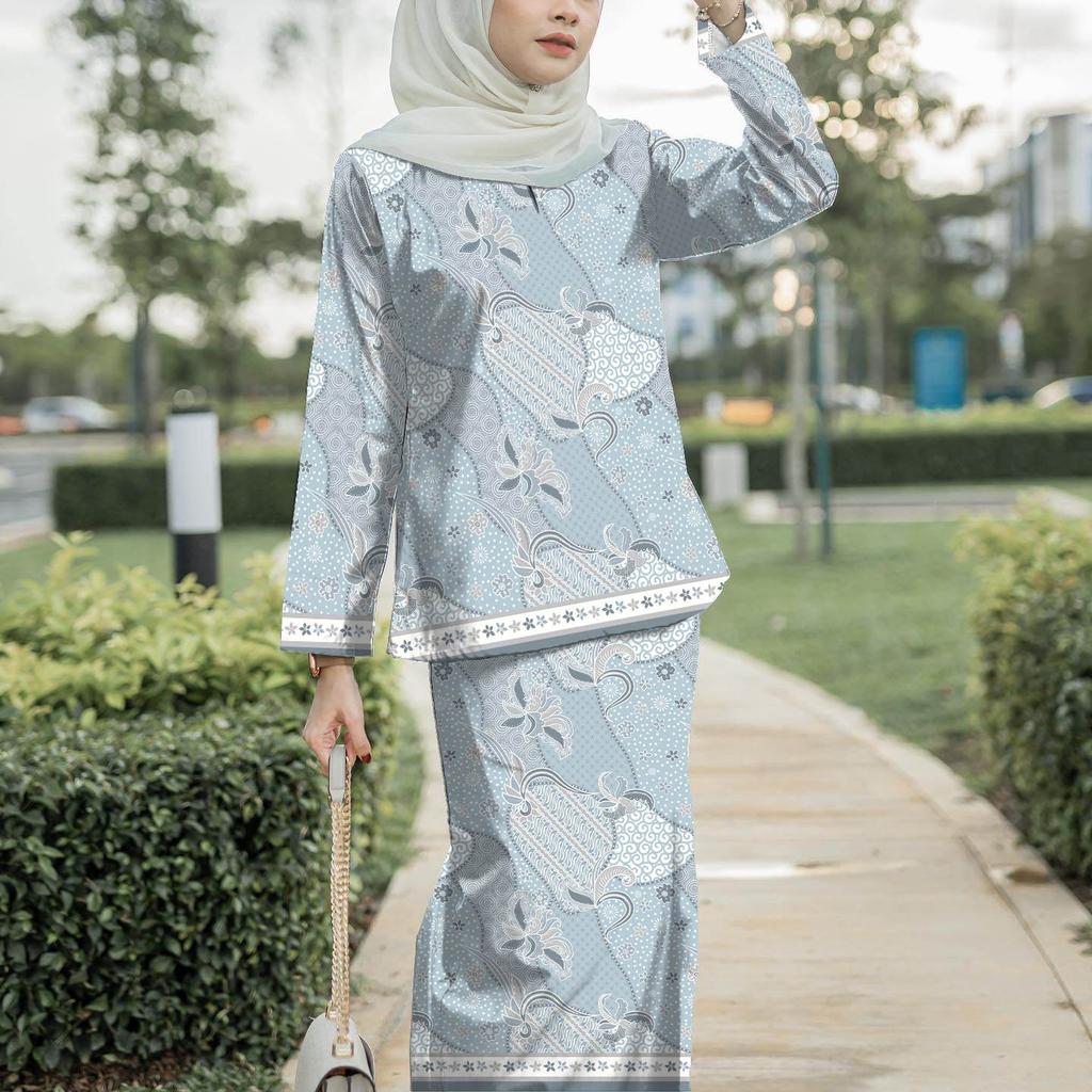 2025 New Design Printed Pattern Comfortable Slippery Chiffon Fabric Bazhou Pahang Ladies Muslim Suit Comfortable Breathable Elegant Sweet Series