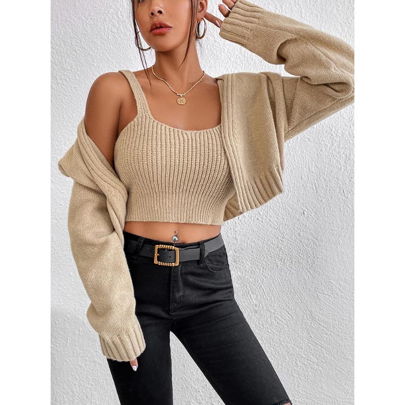 Женский свитер, топы, комплекты, толстый, мягкий, не мнется, кардиган-костюм с халтером