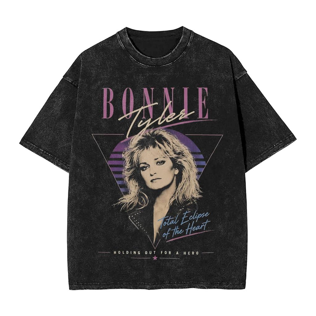 Washed T Shirts Music Bonnie Tyler Hip Hop Vintage TShirt Street Streetwear Short Sleeve Graphic Tops Tees for Men Women