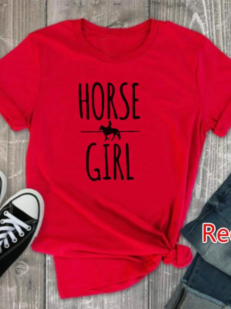 Футболка с принтом в виде буквы HORSE GIRL, женская, с коротким рукавом и круглым вырезом, свободная, летняя, женская, повседневная, футболка, топы, Camisetas Mujer