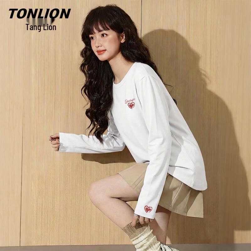 Женская футболка TonLion из чистого хлопка с принтом в виде сердца, с длинным рукавом