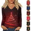 Women's Casual Fashion Christmas Graphic Printed Casual Print Long Sleeve V-Neck Pullover Top Blouse