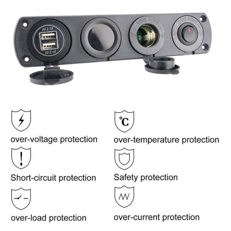 Панель переключателей с 4 отверстиями, двойной USB-светодиодный порт, 12 В, розетка, цифровой термометр, вольтметр для лодки, автомобиля, грузовика